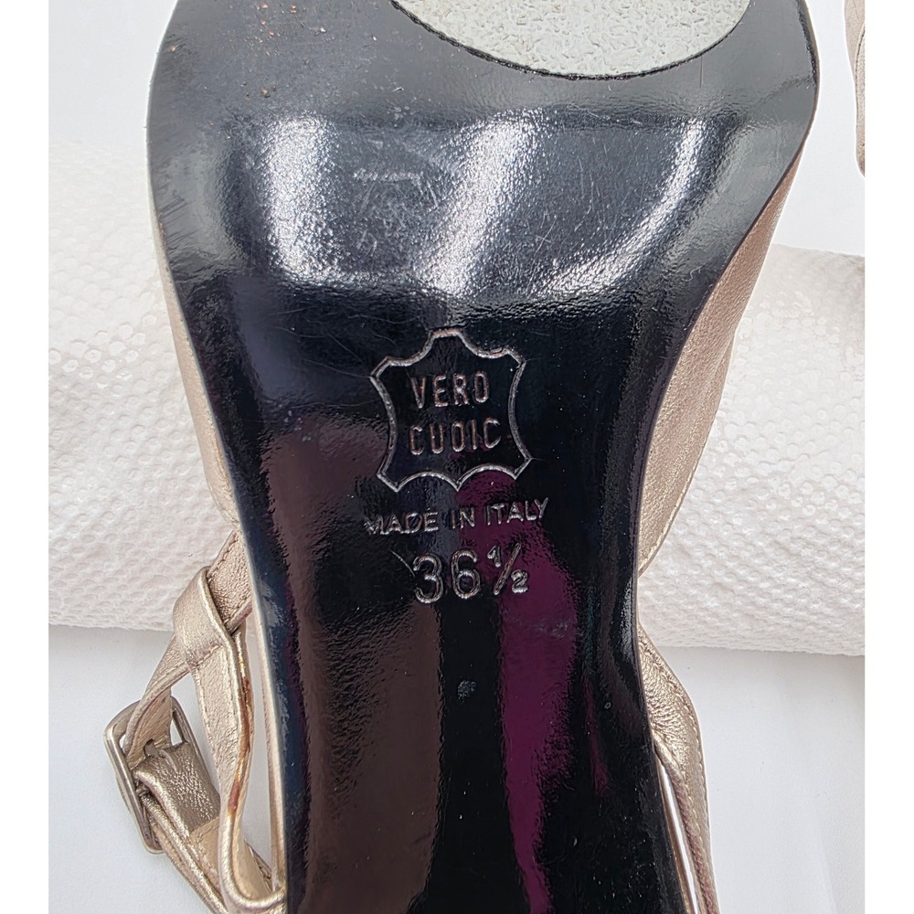 Galo Italy Metallic Champagne Gold Leather Slingback Block Heels Sz 36.5, 6.5 US - Picture 11 of 11